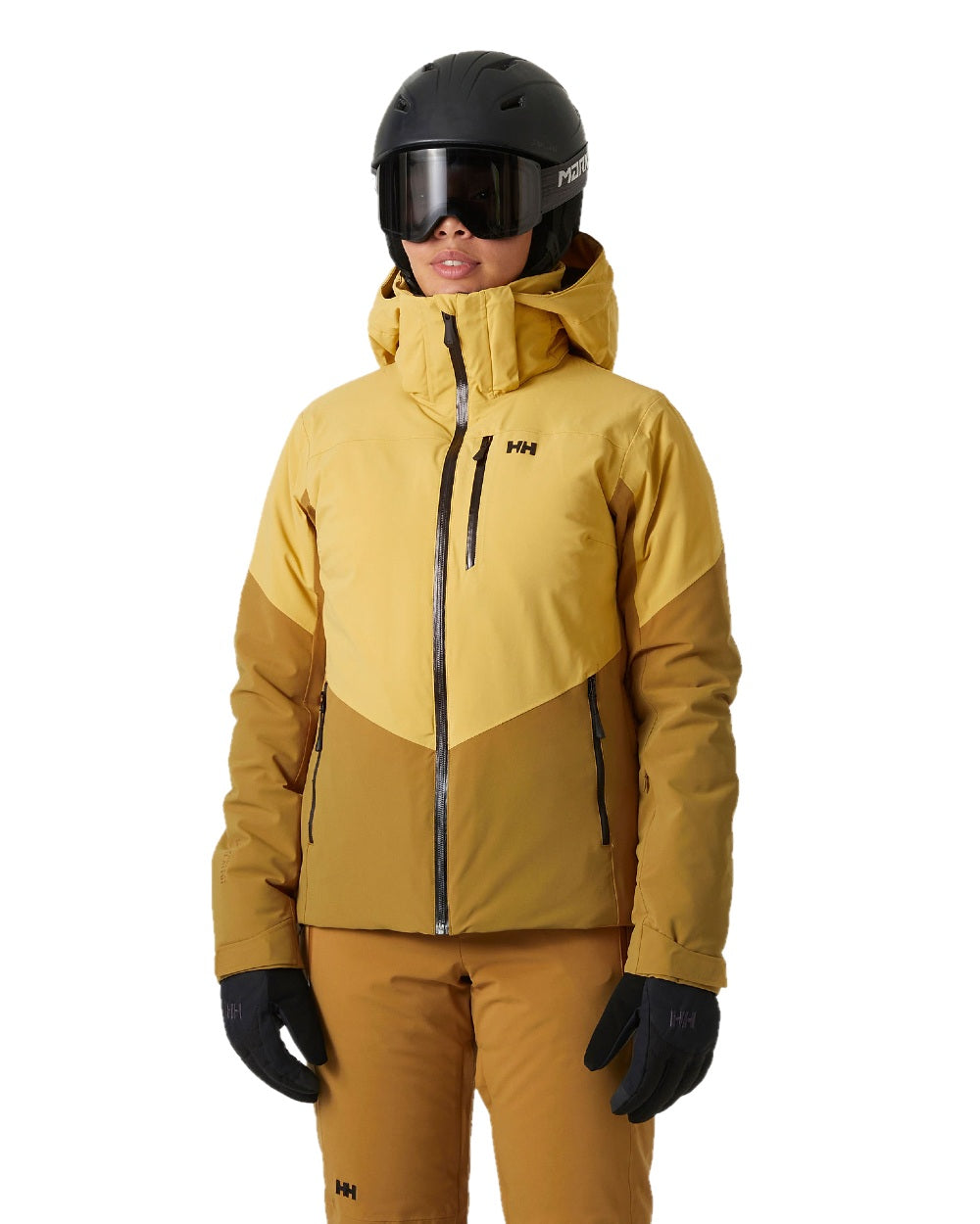 Sand Coloured Helly Hansen Womens Alphelia Ski Jacket on white background 