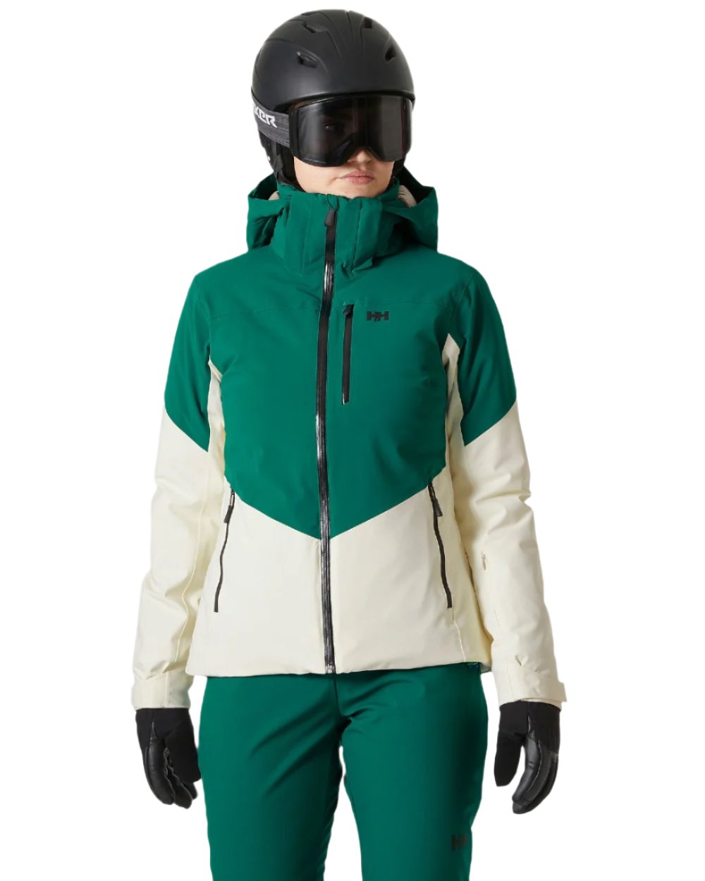 Emerald Snow Coloured Helly Hansen Womens Alphelia Ski Jacket on white background 