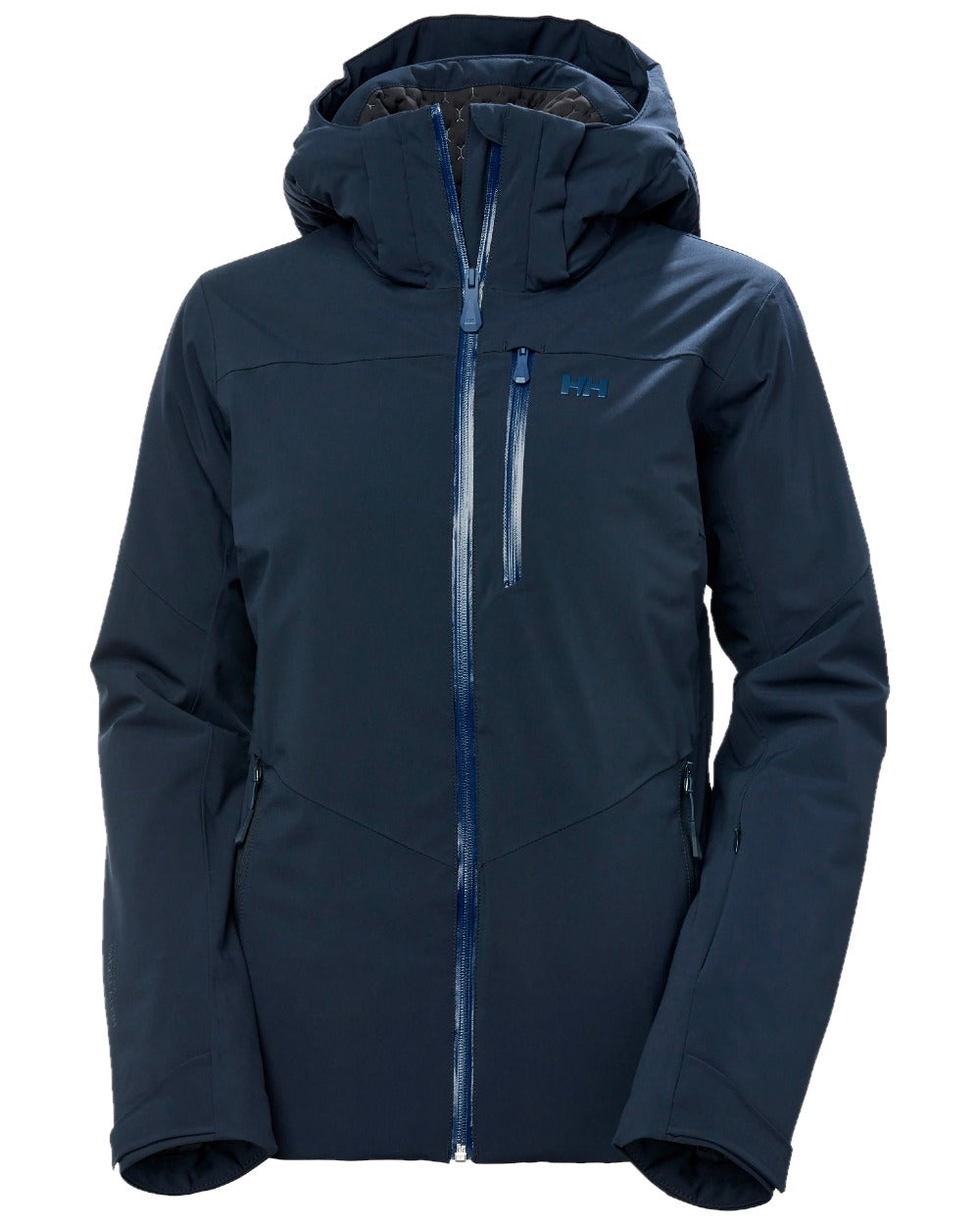 Navy Coloured Helly Hansen Womens Alphelia Ski Jacket on white background 