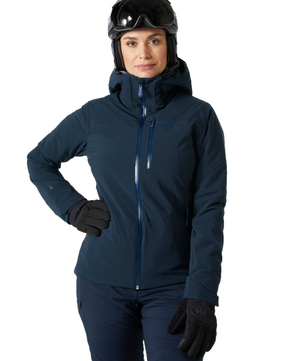 Navy Coloured Helly Hansen Womens Alphelia Ski Jacket on white background 