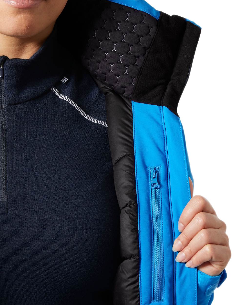 Neptune Blue Coloured Helly Hansen Womens Alphelia Ski Jacket on white background 