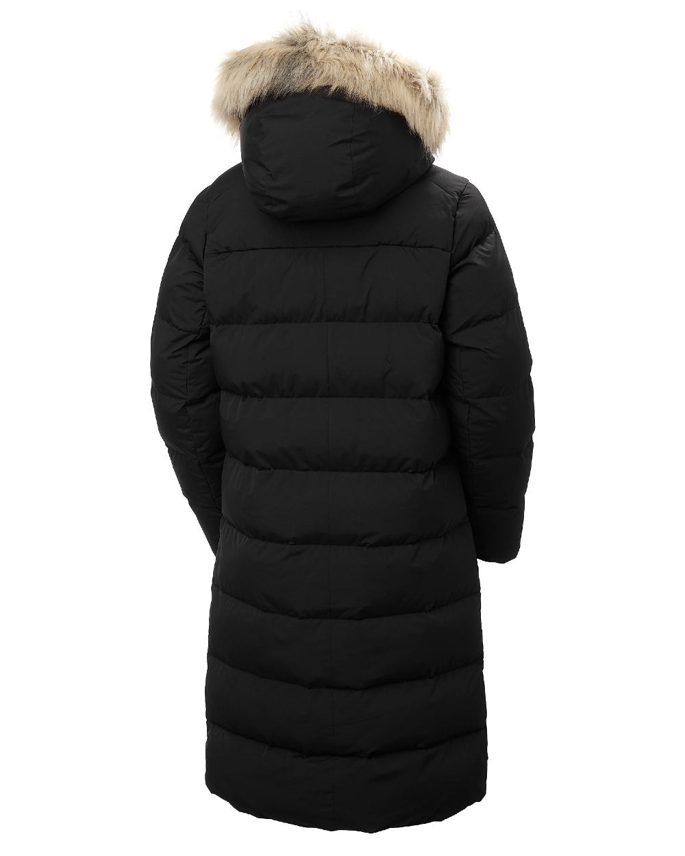 Black Coloured Helly Hansen Womens Aria Long Parka on white background 