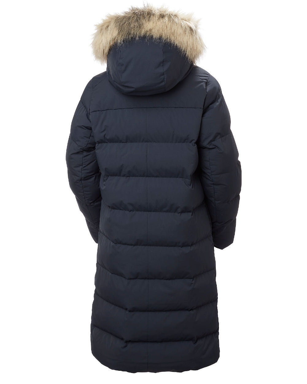 Navy Coloured Helly Hansen Womens Aria Long Parka on white background 