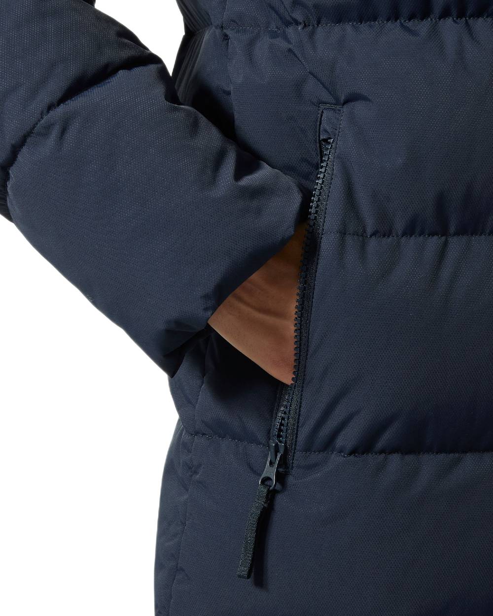 Navy Coloured Helly Hansen Womens Aria Long Parka on white background 