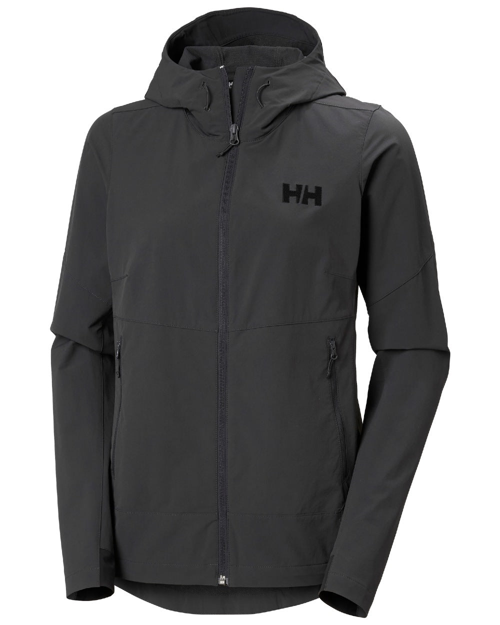 Ebony Coloured Helly Hansen Womens Blaze Hooded Softshell Jacket on white background 