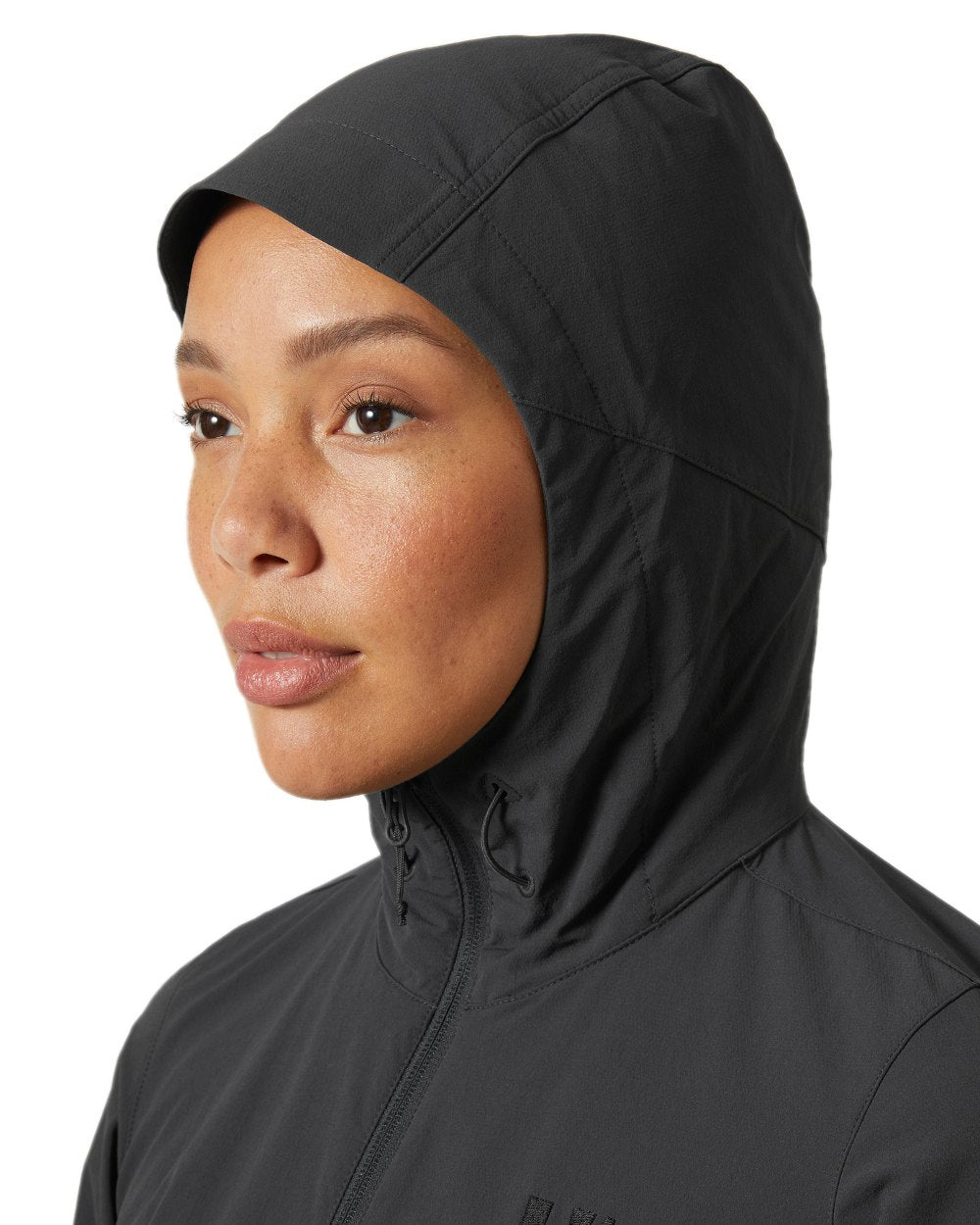 Ebony Coloured Helly Hansen Womens Blaze Hooded Softshell Jacket on white background 