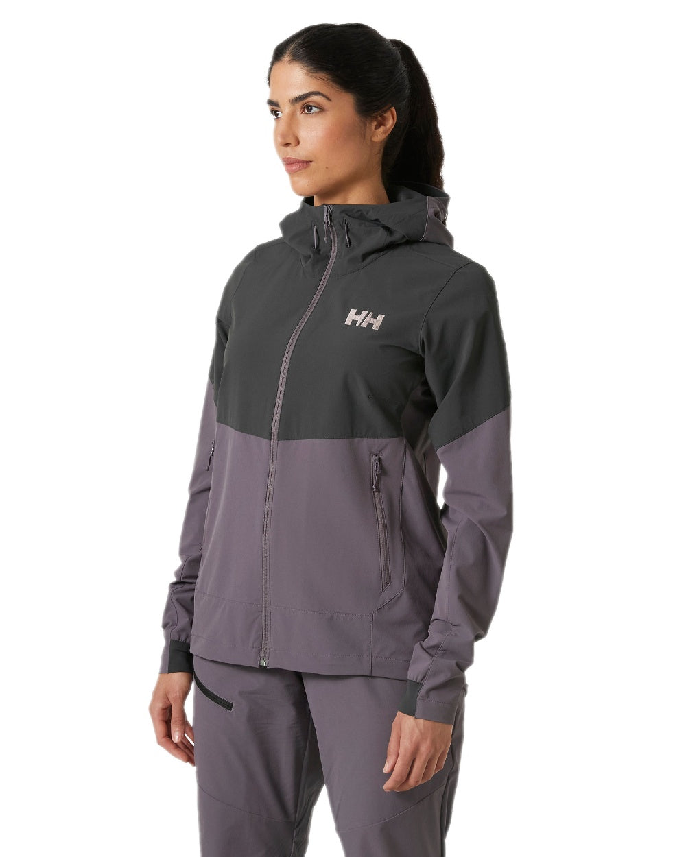 Smoked Purple Coloured Helly Hansen Womens Blaze Hooded Softshell Jacket on white background 