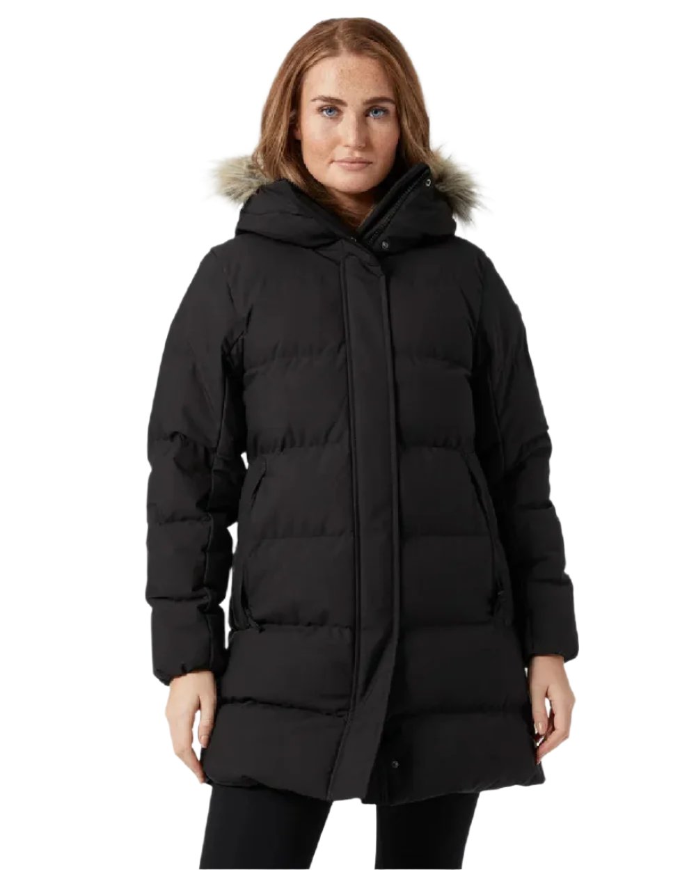 Black Coloured Helly Hansen Womens Blossom Puffy Winter Parka on white background 