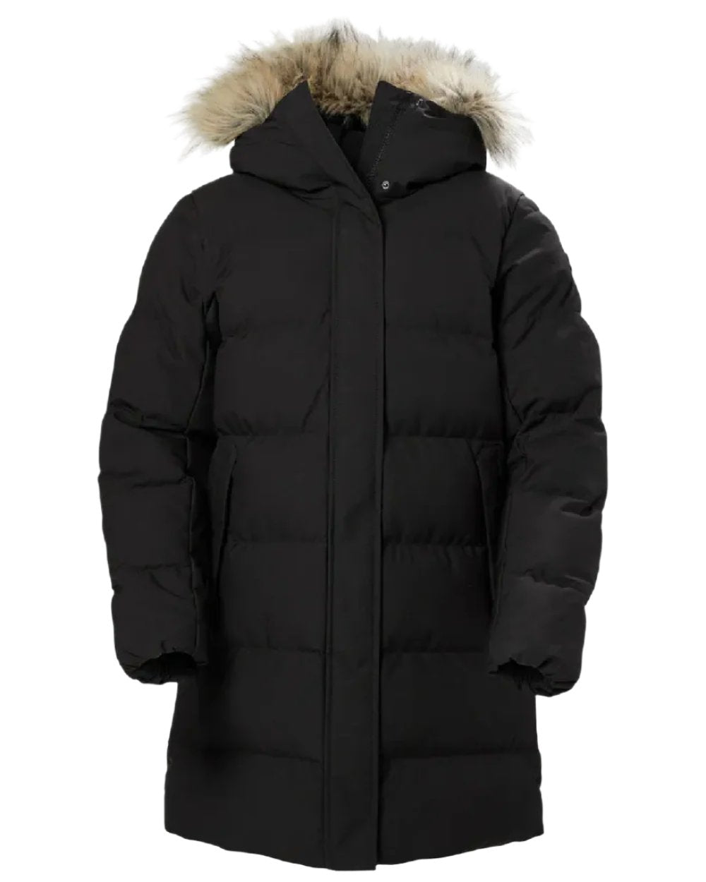 Black Coloured Helly Hansen Womens Blossom Puffy Winter Parka on white background 