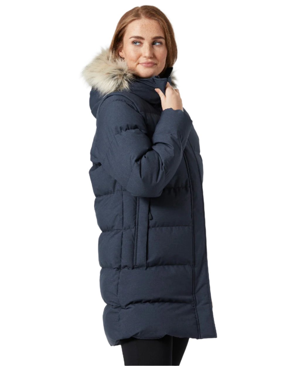 Navy Coloured Helly Hansen Womens Blossom Puffy Winter Parka on white background 