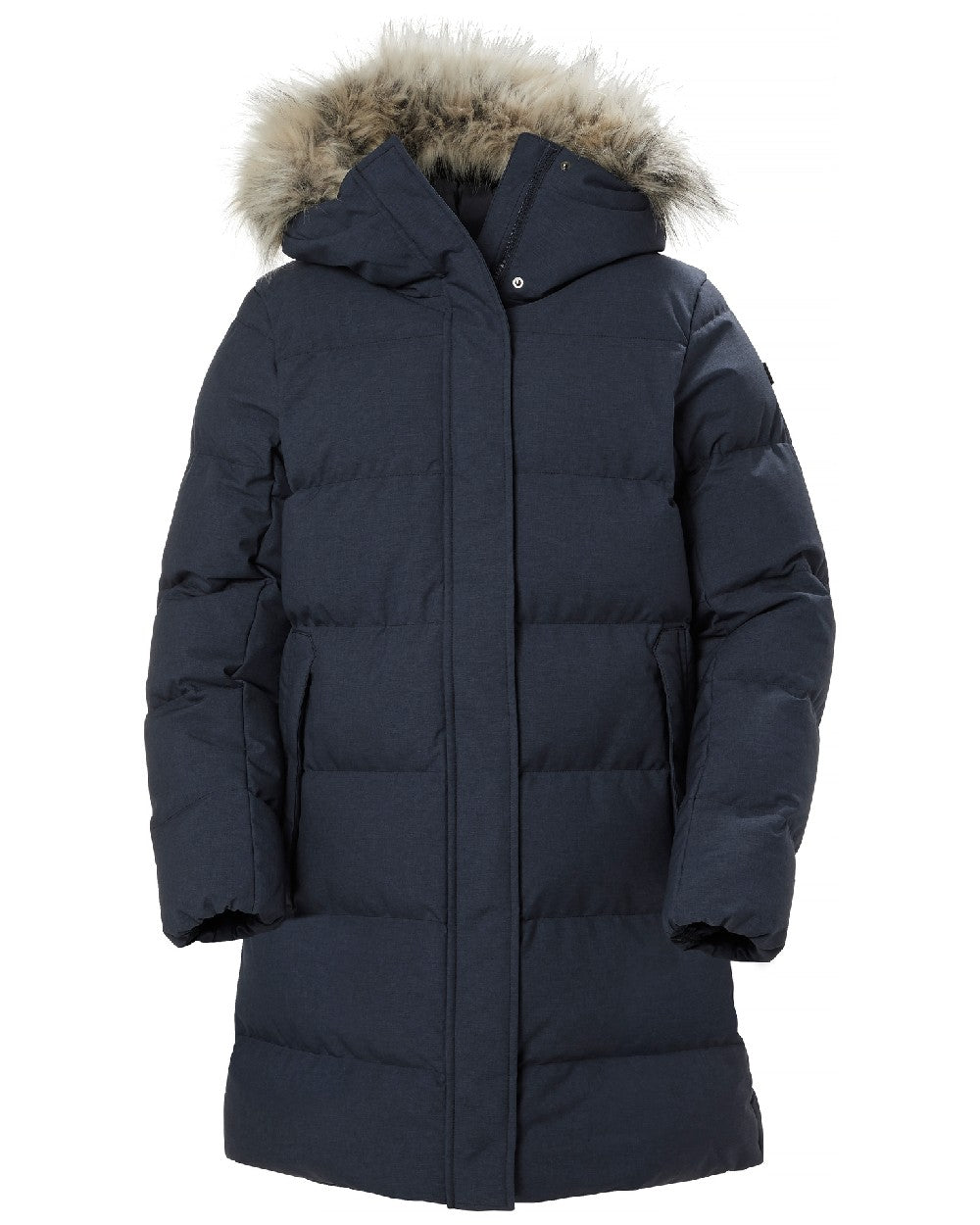 Navy Coloured Helly Hansen Womens Blossom Puffy Winter Parka on white background 