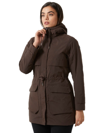 Triple Espresso Coloured Helly Hansen Womens Boyne Insulated Parka 2.0 on white background 