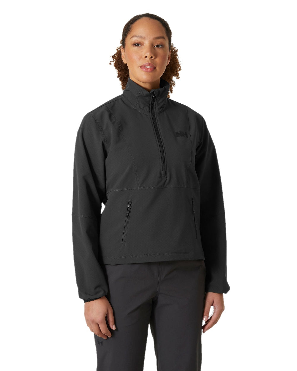 Ebony coloured Helly Hansen Womens Cascade Shield Anorak on white background 