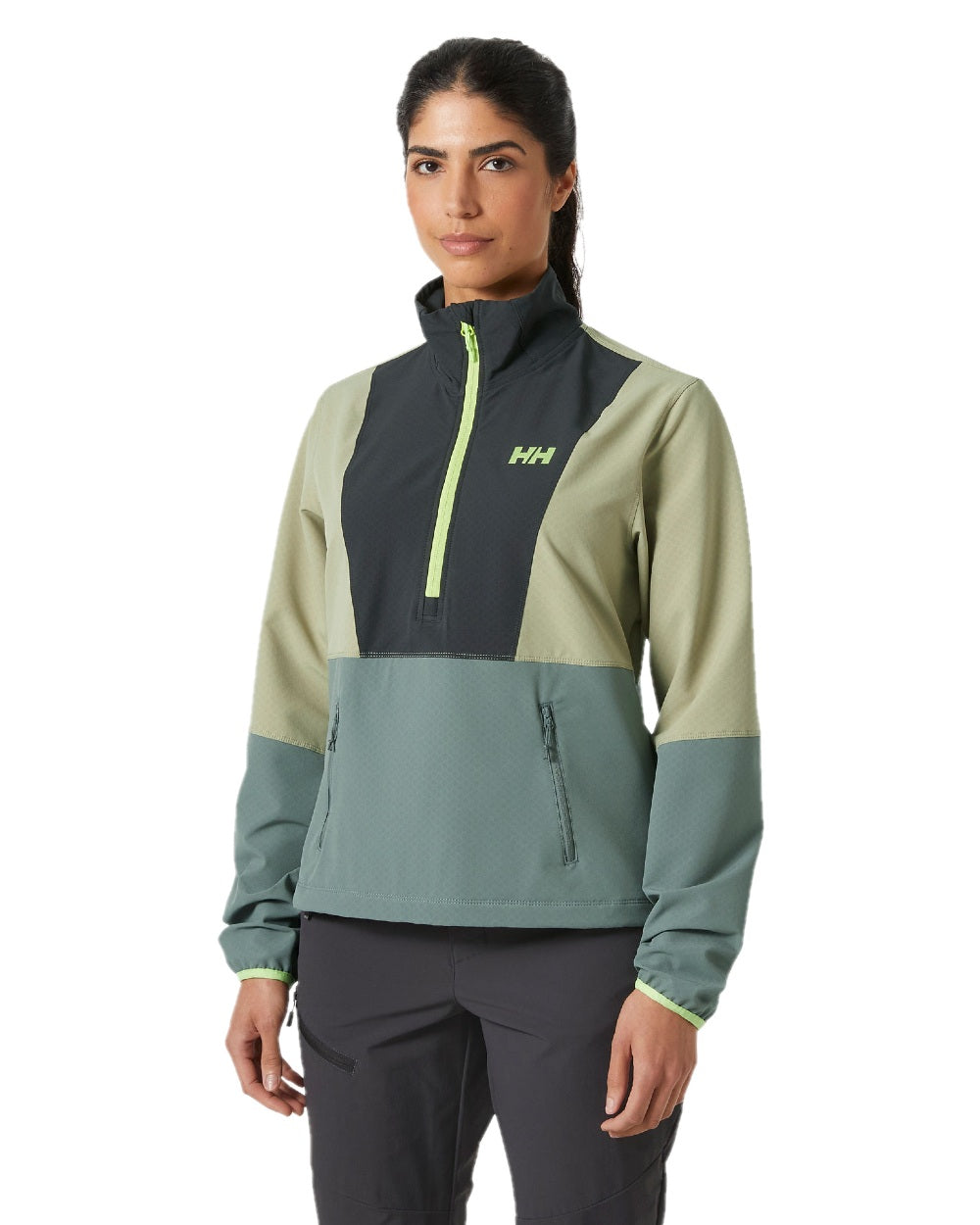Grey Cactus Ebony coloured Helly Hansen Womens Cascade Shield Anorak on white background 