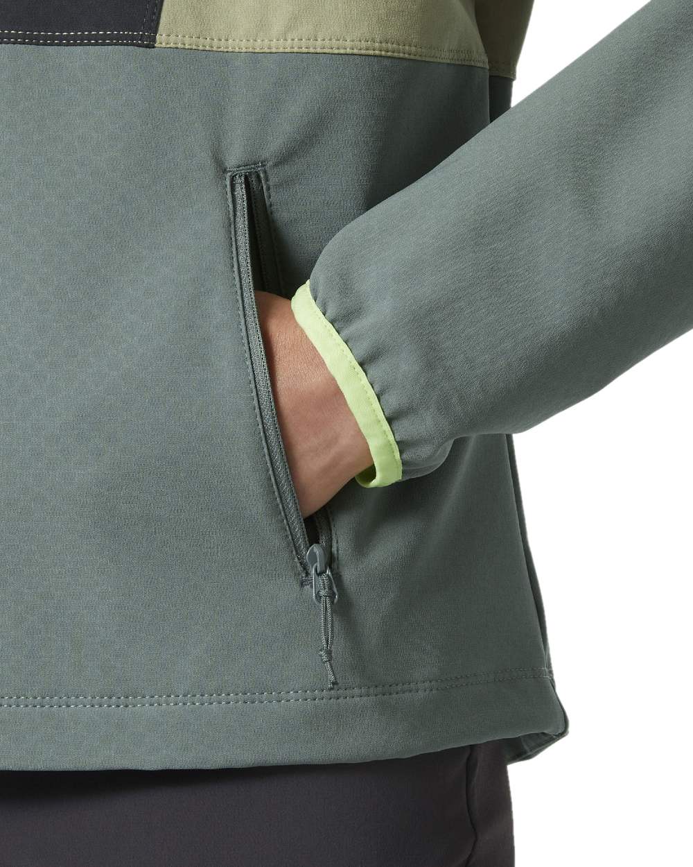 Grey Cactus Ebony coloured Helly Hansen Womens Cascade Shield Anorak on white background 