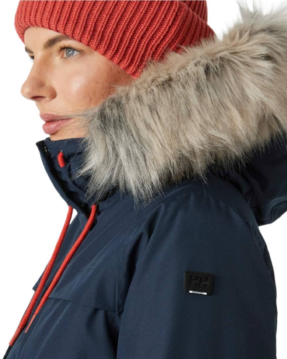 Navy Coloured Helly Hansen Womens Coastal Parka on white background 