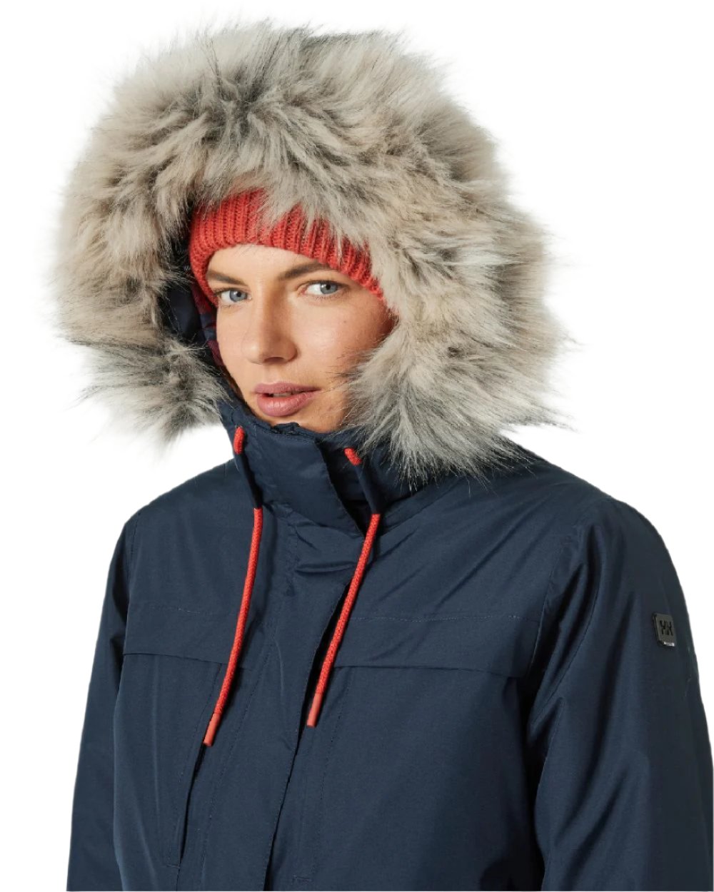 Navy Coloured Helly Hansen Womens Coastal Parka on white background 