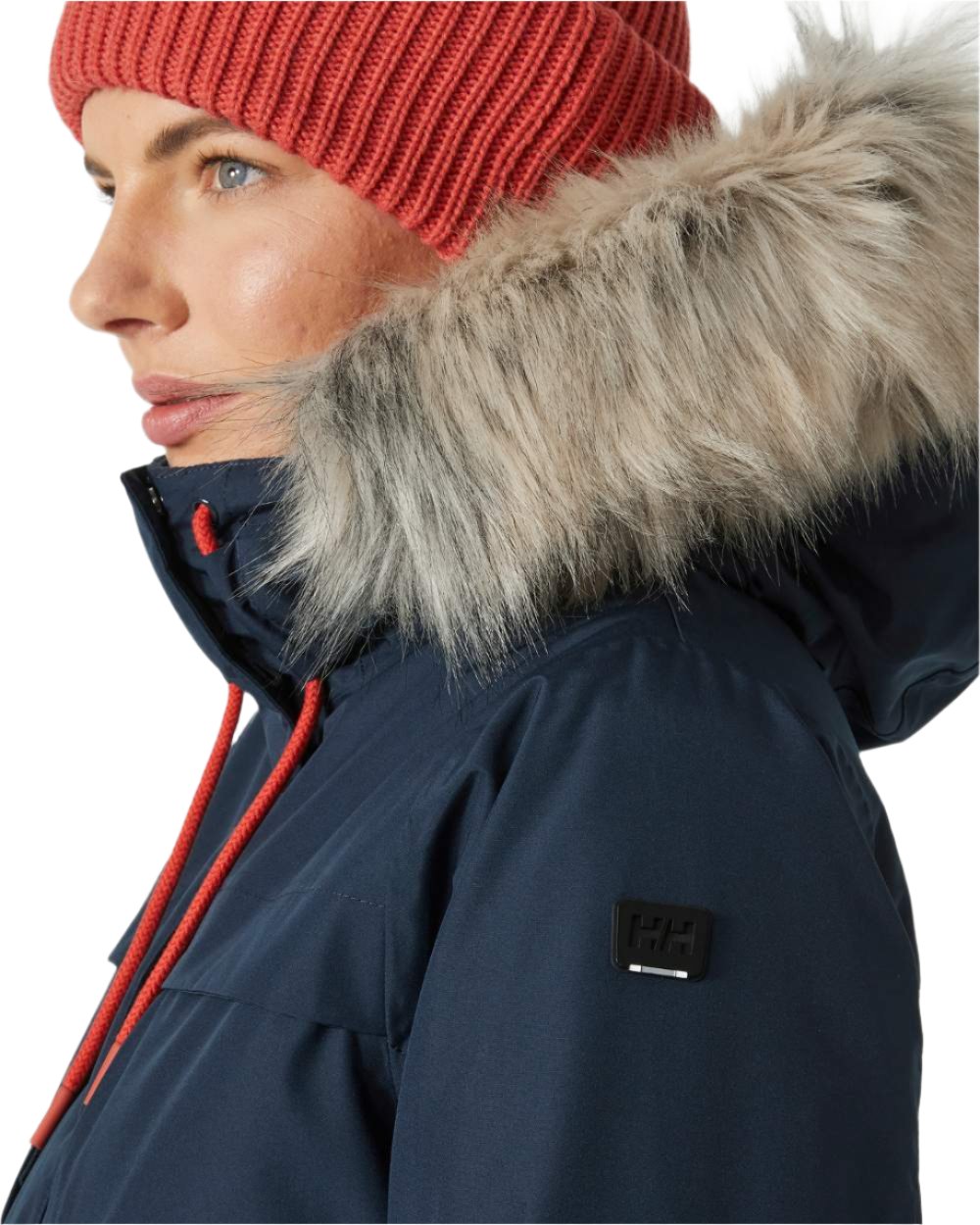 Navy Coloured Helly Hansen Womens Coastal Parka on white background 