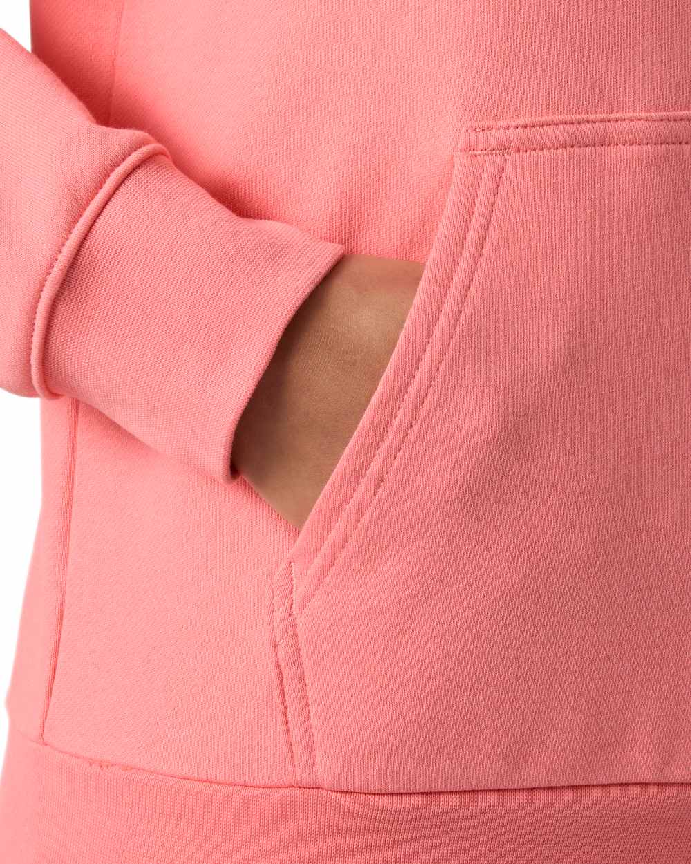 Coral Almond coloured Helly Hansen Womens Core Graphic Hoodie on white background 