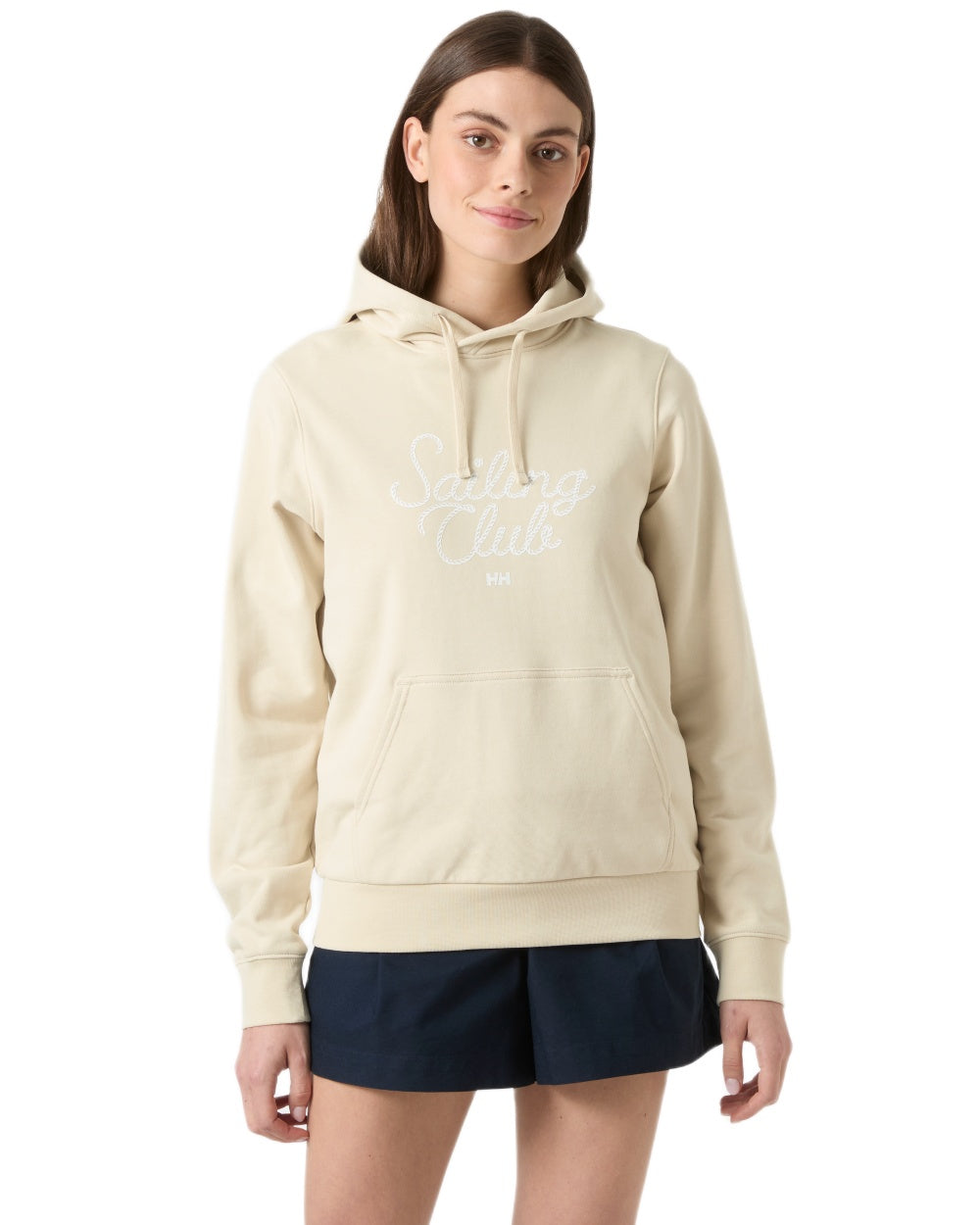 Cream coloured Helly Hansen Womens Core Graphic Hoodie on white background 