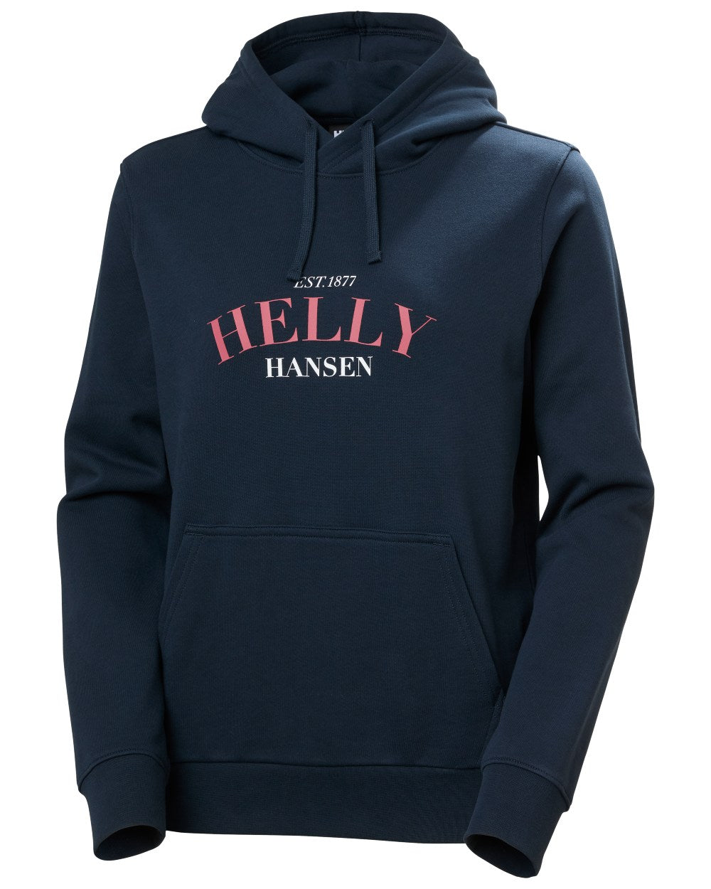 Navy coloured Helly Hansen Womens Core Graphic Hoodie on white background 