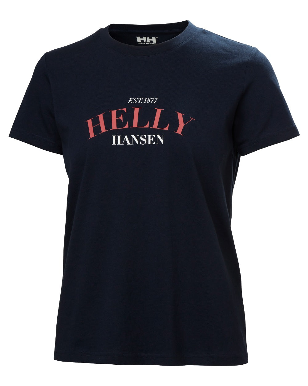 Navy coloured Helly Hansen Womens Core Graphic T-Shirt 2.0 on white background 