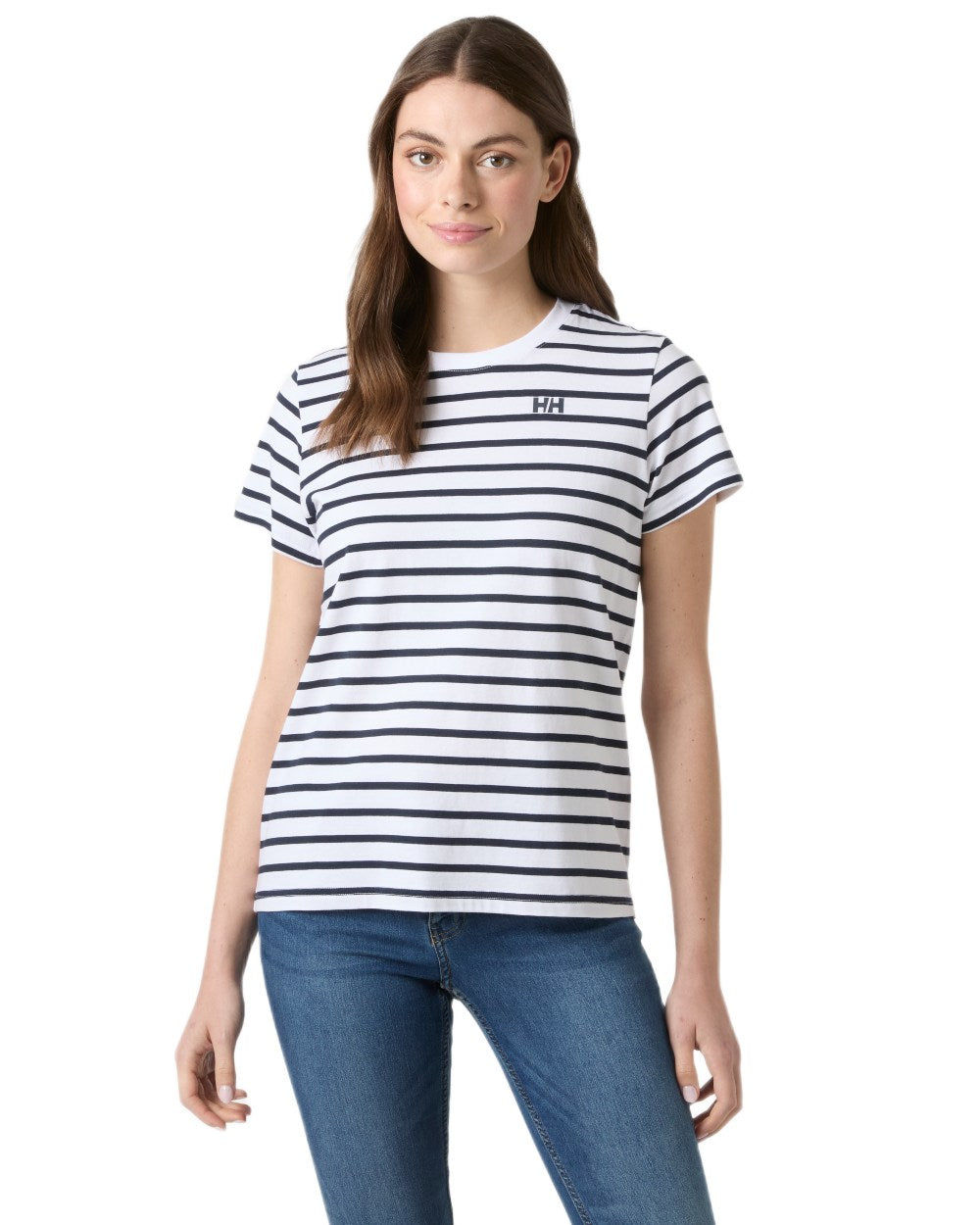 White Lifestyle Stripe coloured Helly Hansen Womens Core Graphic T-Shirt 2.0 on white background 