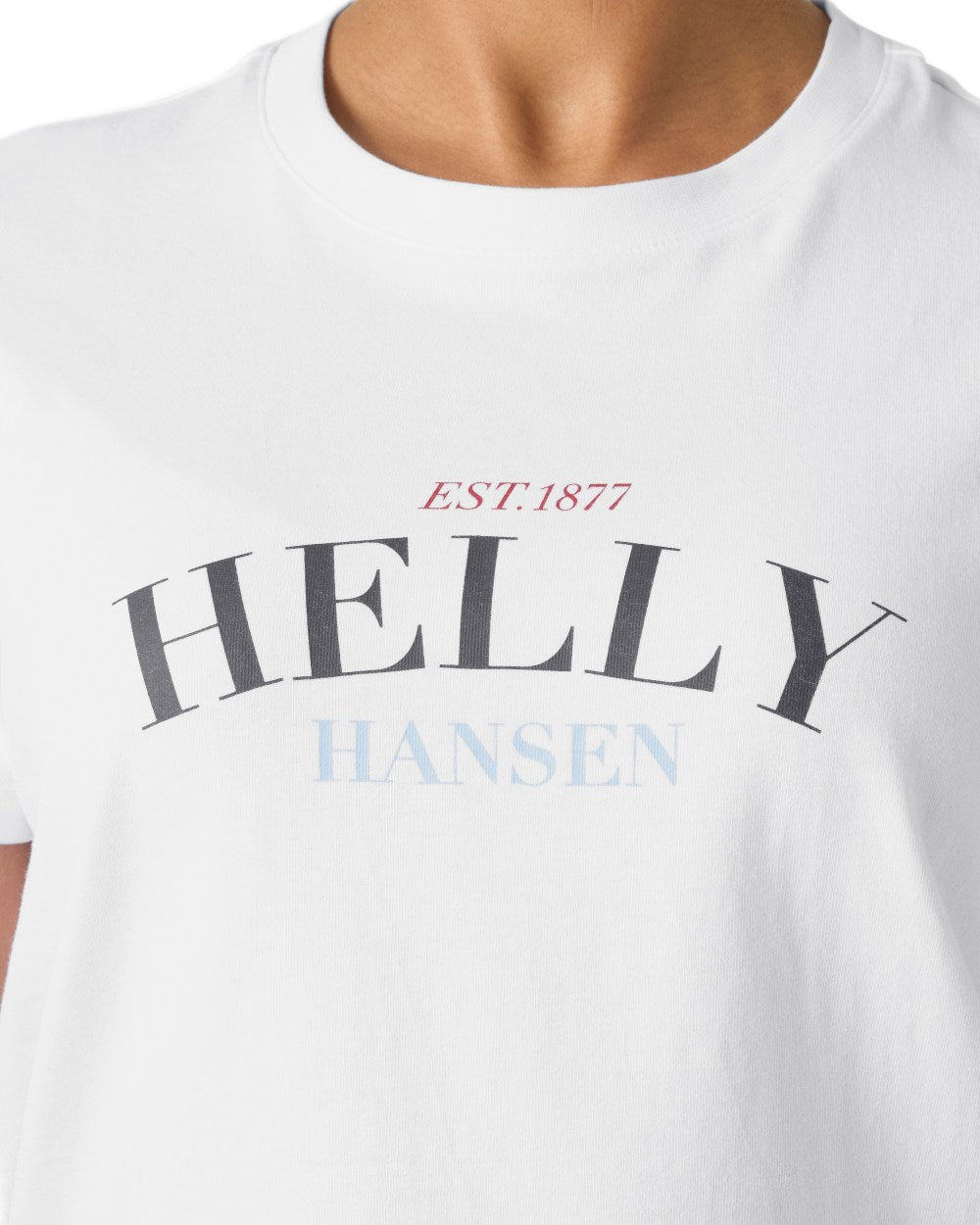 White coloured Helly Hansen Womens Core Graphic T-Shirt 2.0 on white background 