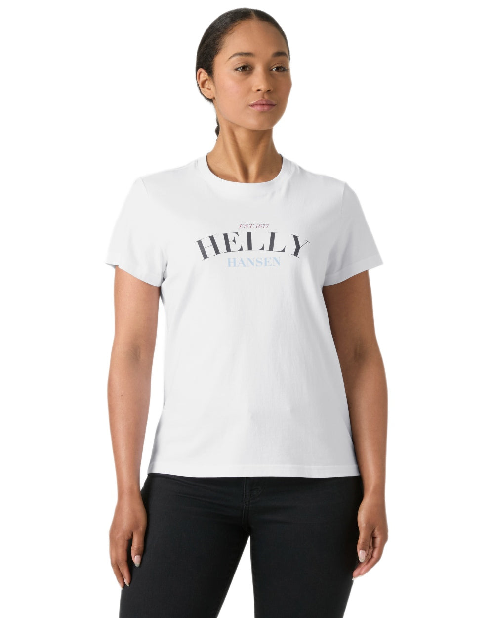 White coloured Helly Hansen Womens Core Graphic T-Shirt 2.0 on white background 