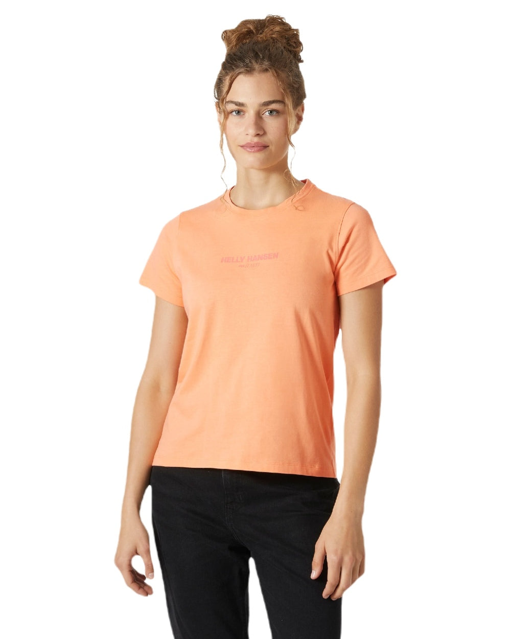 Melon coloured Helly Hansen Womens Core T-Shirt 2.0 on white background 