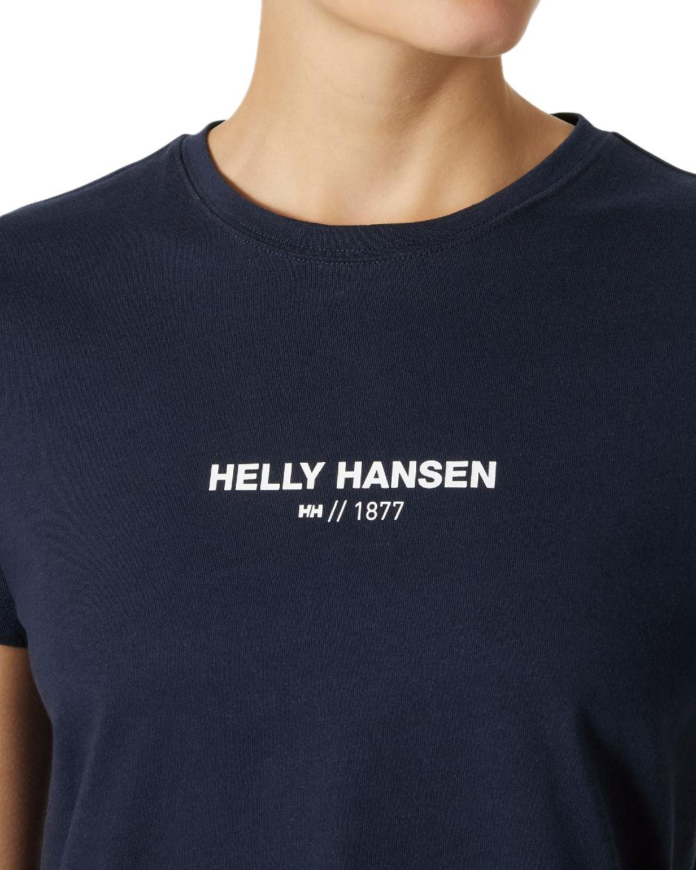 Navy coloured Helly Hansen Womens Core T-Shirt 2.0 on white background 