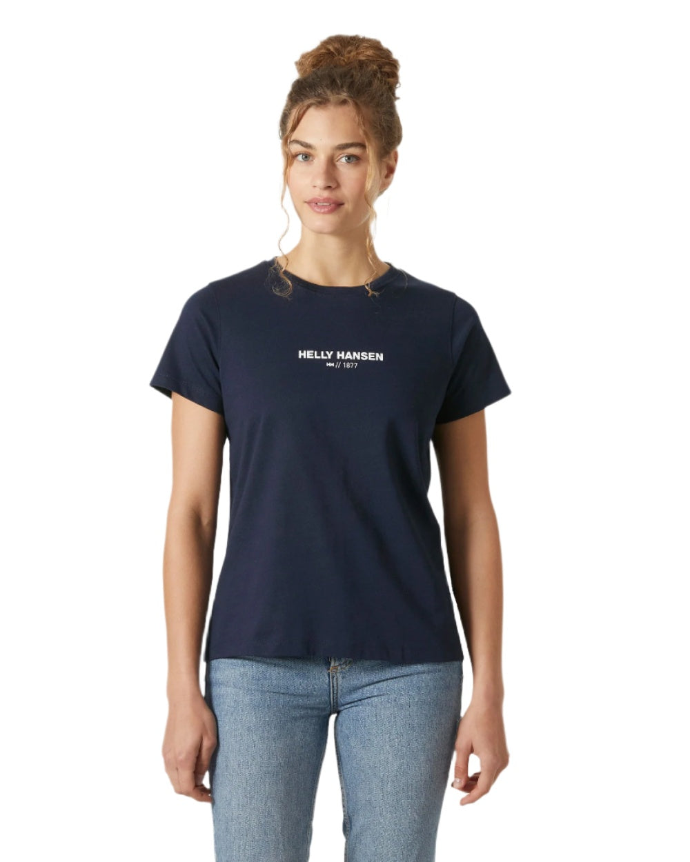 Navy coloured Helly Hansen Womens Core T-Shirt 2.0 on white background 