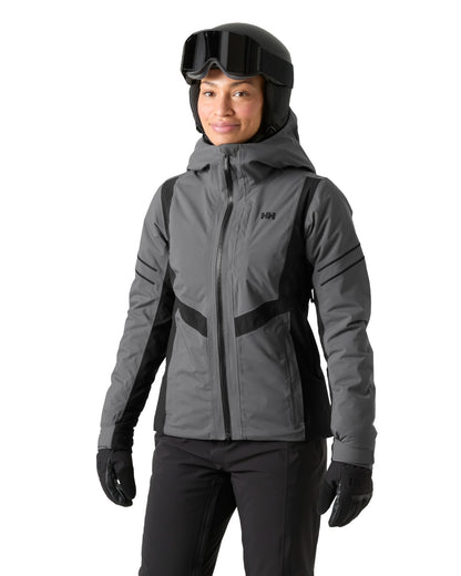 Grey Coloured Helly Hansen Womens Courchevel Jacket On White Background 