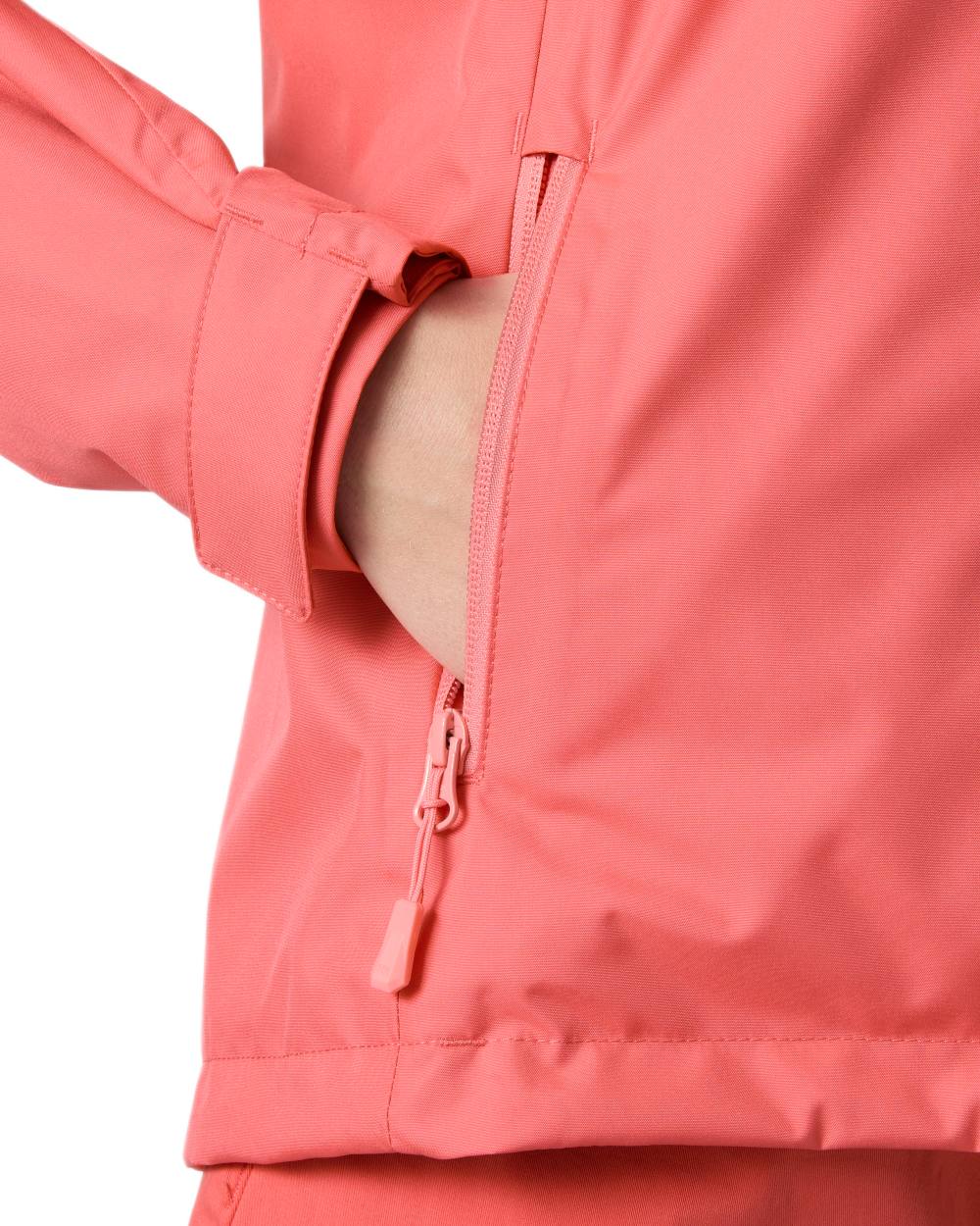 Sunset Pink Coloured Helly Hansen Womens Crew Hooded Midlayer Sailing Jacket 2.0 On A White Background 
