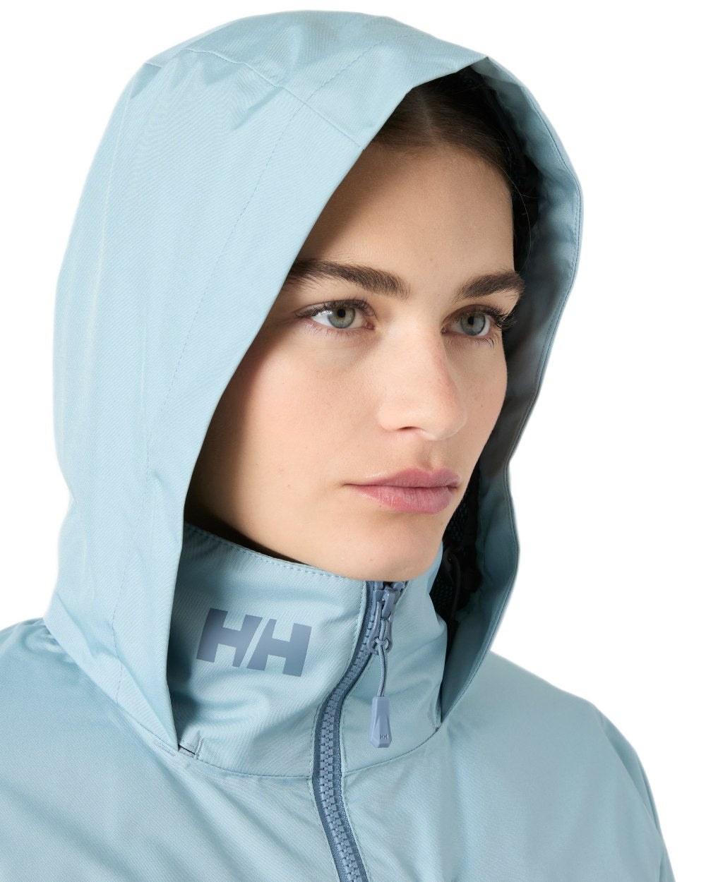 Windy Blue Coloured Helly Hansen Womens Crew Hooded Midlayer Sailing Jacket 2.0 On A White Background 