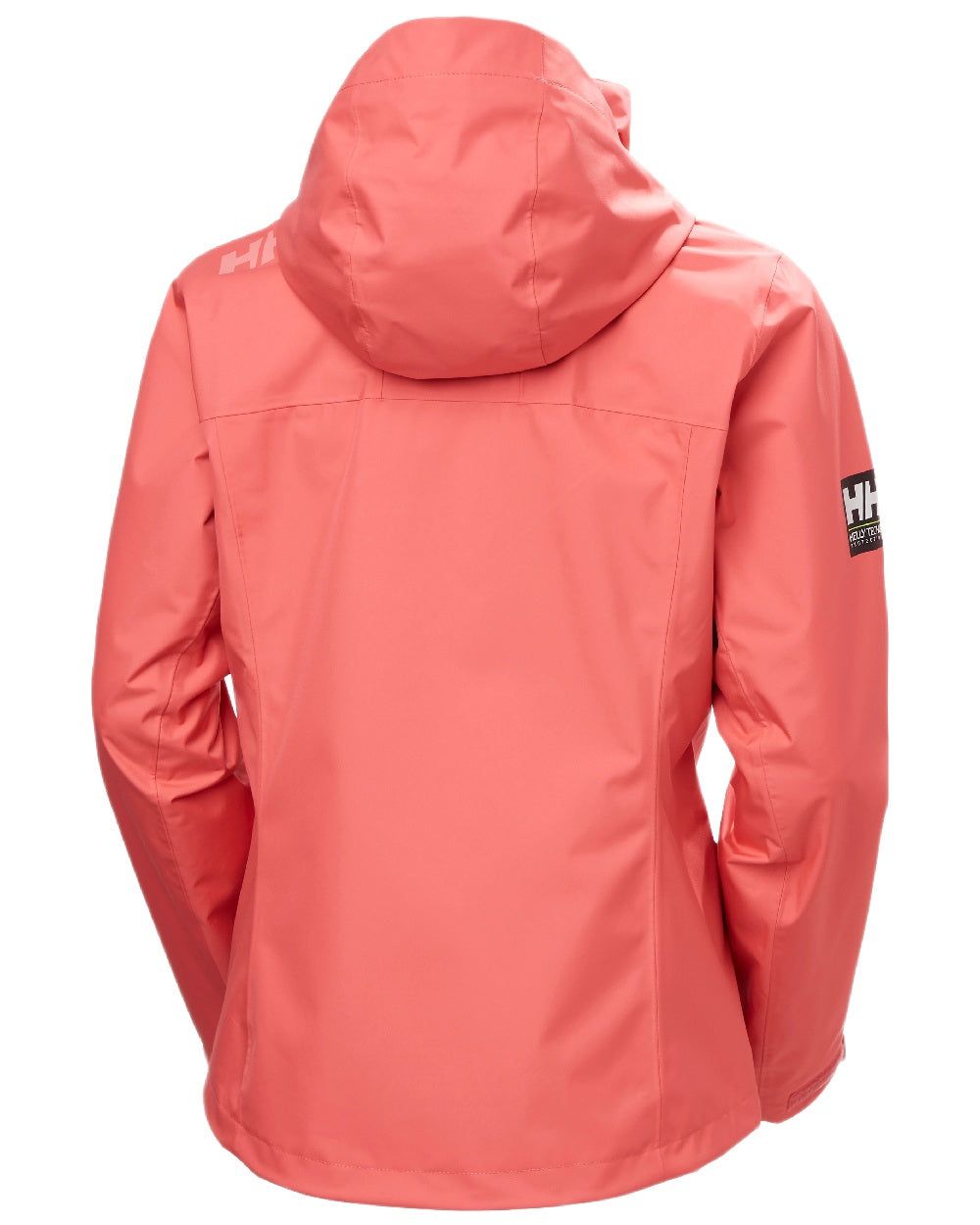 Sunset Pink Coloured Helly Hansen womens crew hooded sailing jacket 2.0 on white background 