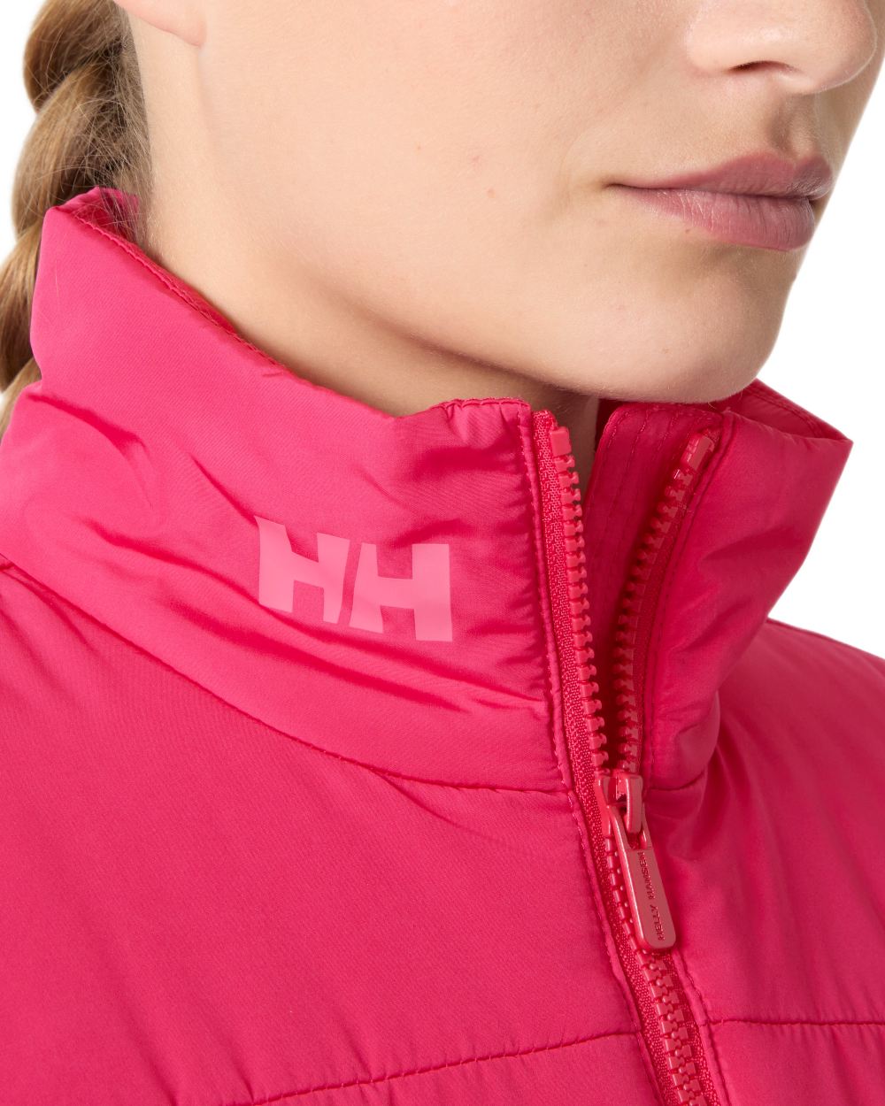 Cranberry coloured Helly Hansen Womens Crew Insulated Sailing Jacket 2.0 on white background 