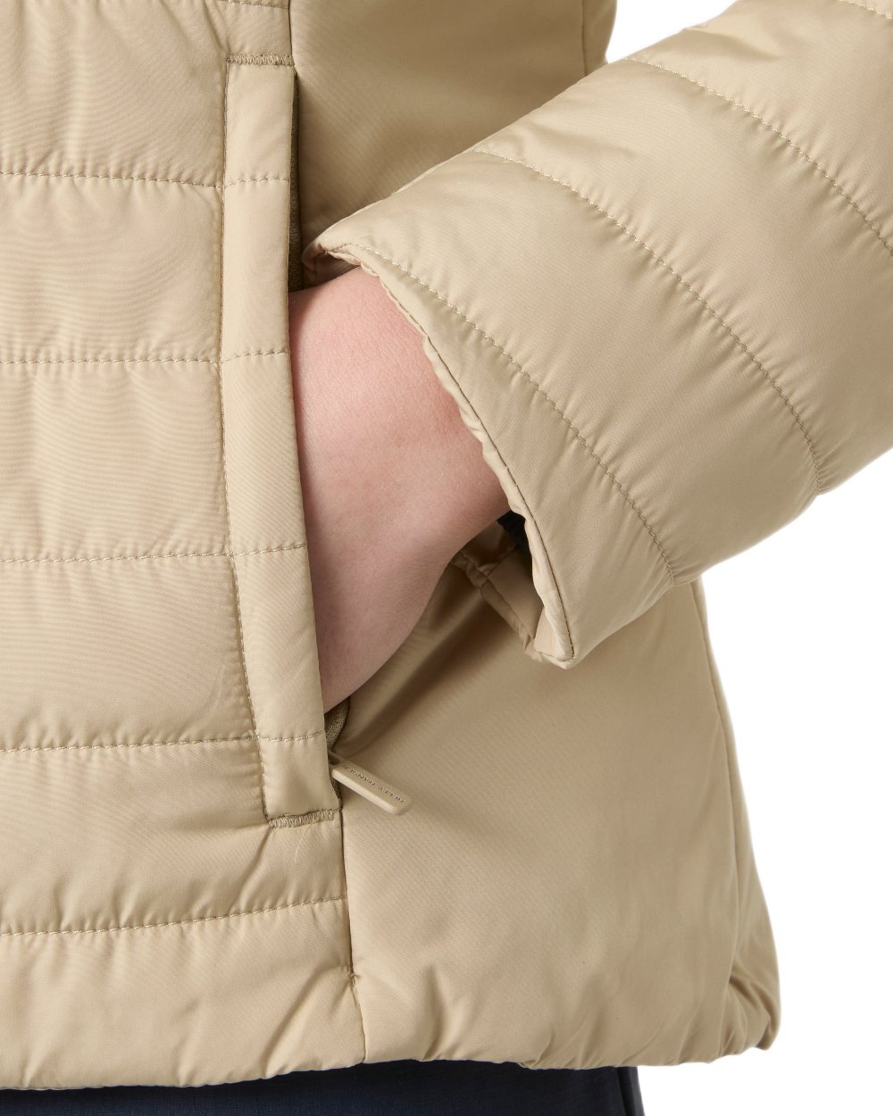 Khaki coloured Helly Hansen Womens Crew Insulated Sailing Jacket 2.0 on white background 
