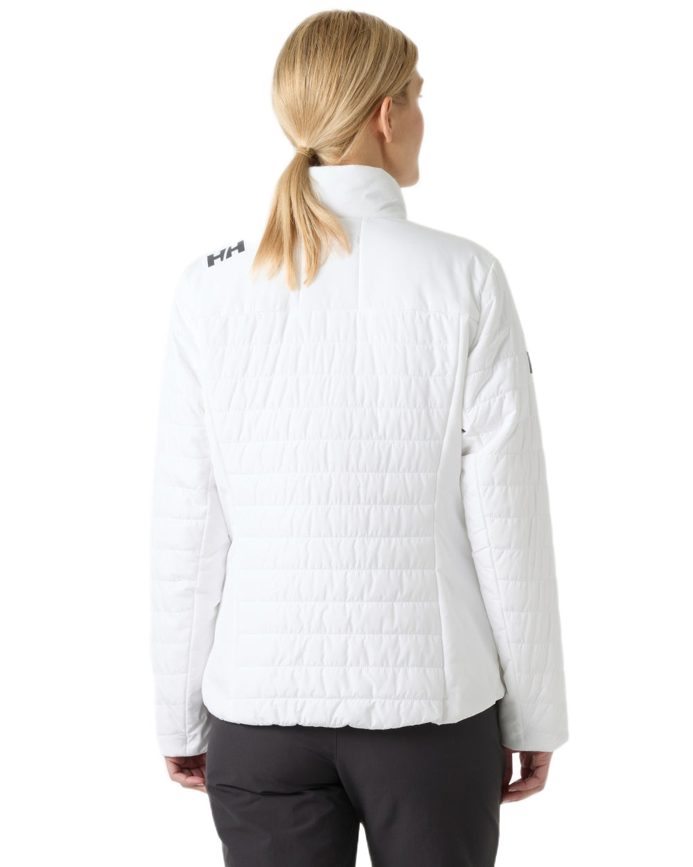 White coloured Helly Hansen Womens Crew Insulated Sailing Jacket 2.0 on white background 