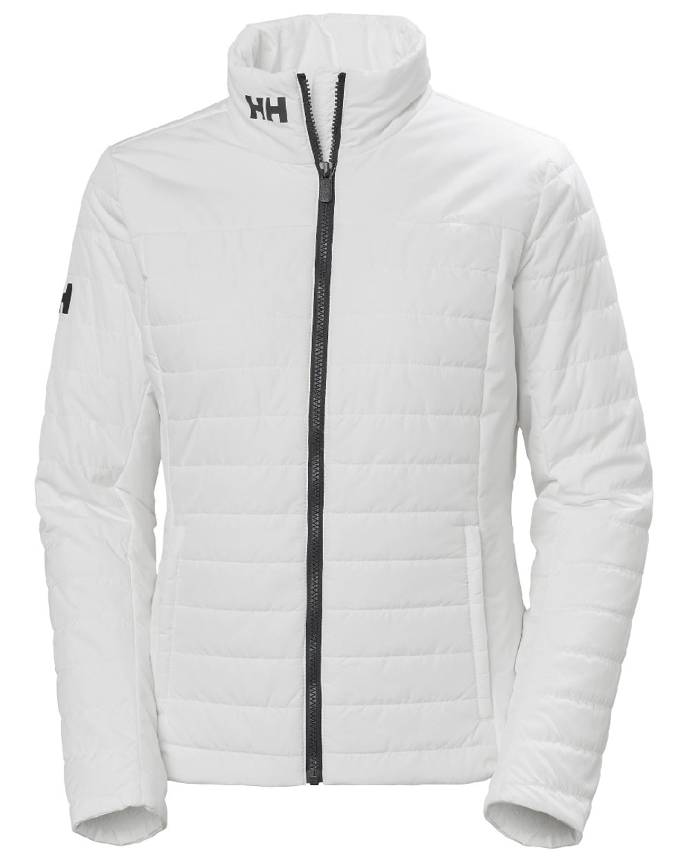 White coloured Helly Hansen Womens Crew Insulated Sailing Jacket 2.0 on white background 