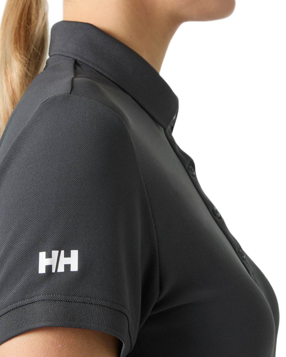 Ebony coloured Helly Hansen Womens Crewline Polo on White background 
