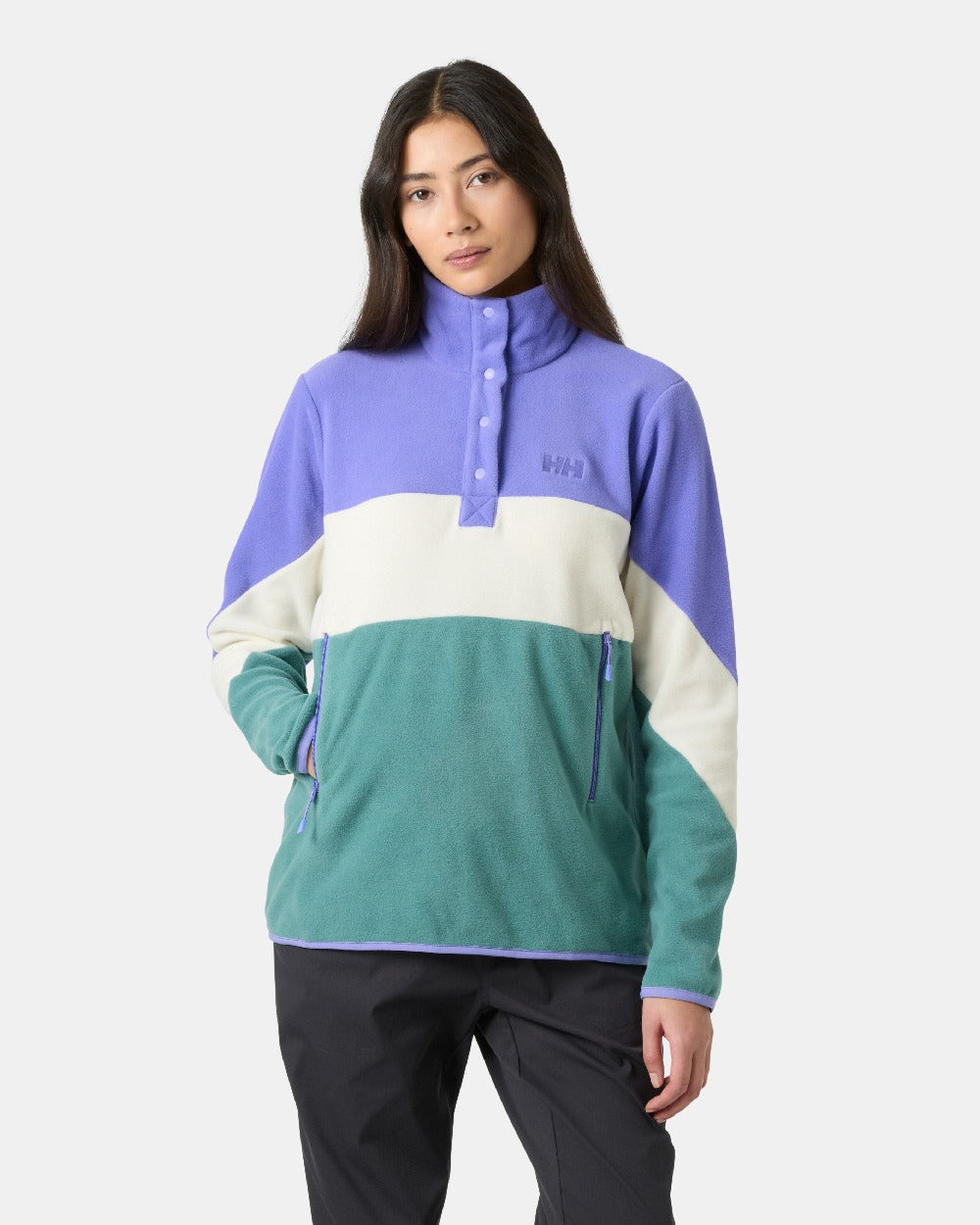 Ultra Violet  Coloured Helly hansen Womens Day Breaker Hugg Snap Fleece on White Background 