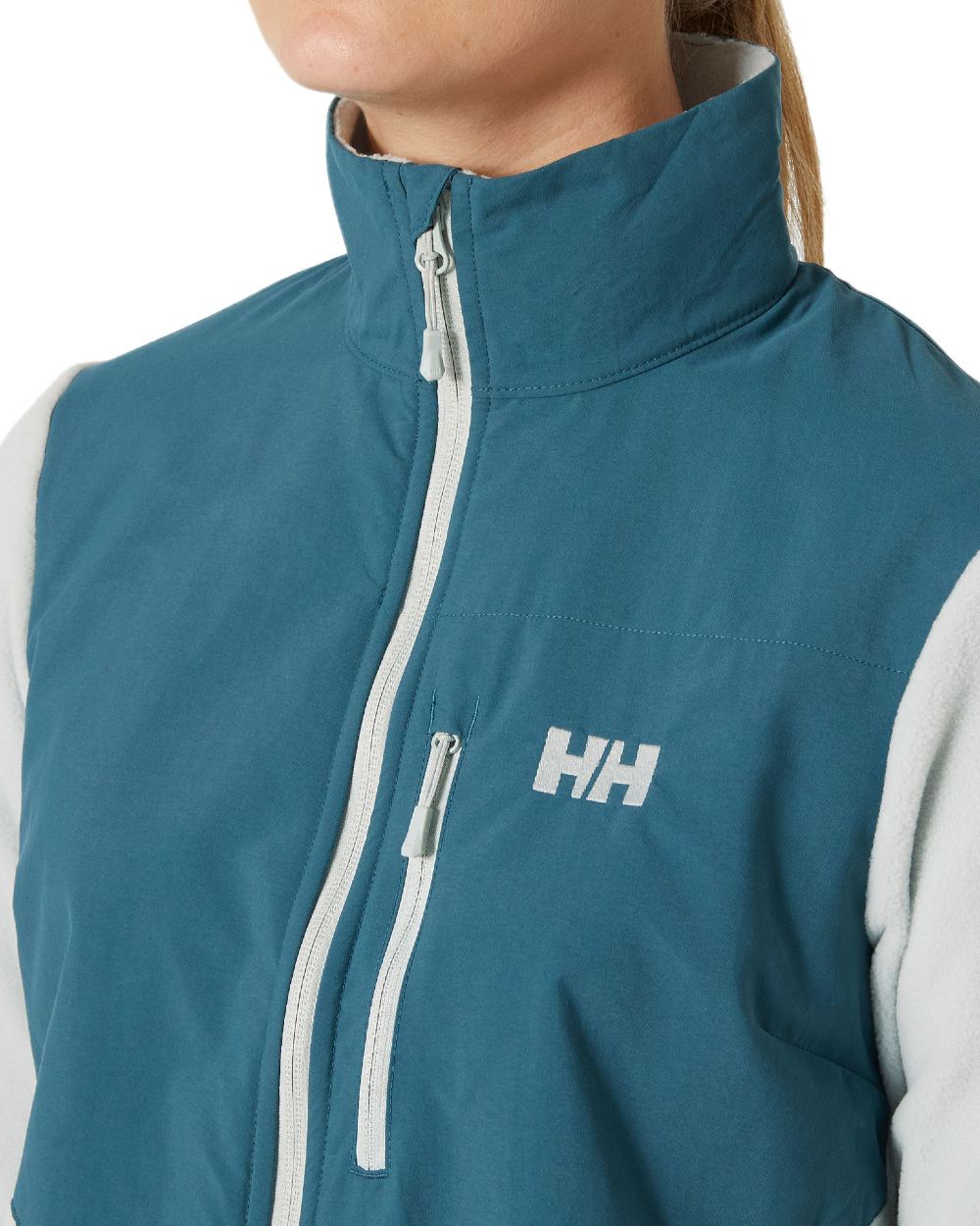 Green Mist coloured Helly Hansen Womens Daybreaker Block Fleece Jacket on white background 