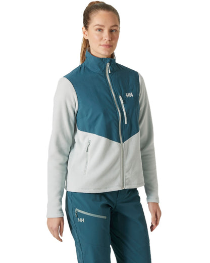 Green Mist coloured Helly Hansen Womens Daybreaker Block Fleece Jacket on white background 