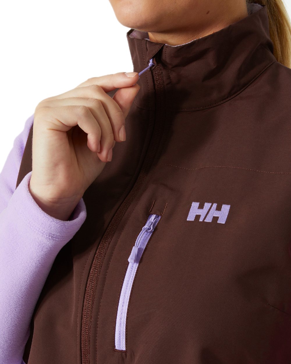 Heather coloured Helly Hansen Womens Daybreaker Block Fleece Jacket on white background 