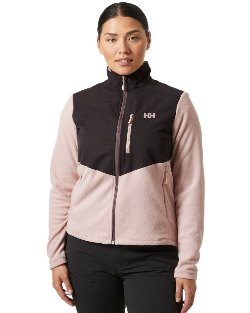 Pink Cloud coloured Helly Hansen Womens Daybreaker Block Fleece Jacket on white background 