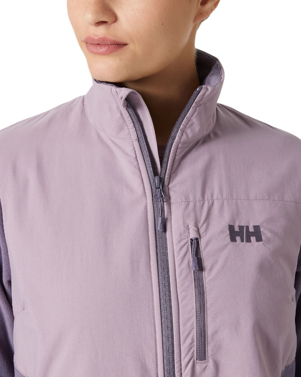 Smoked Purple coloured Helly Hansen Womens Daybreaker Block Fleece Jacket on white background 