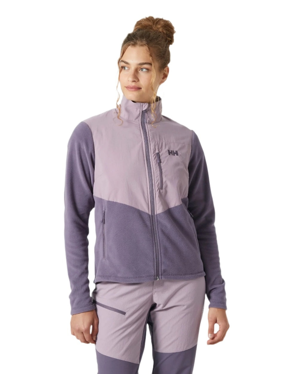 Smoked Purple coloured Helly Hansen Womens Daybreaker Block Fleece Jacket on white background 