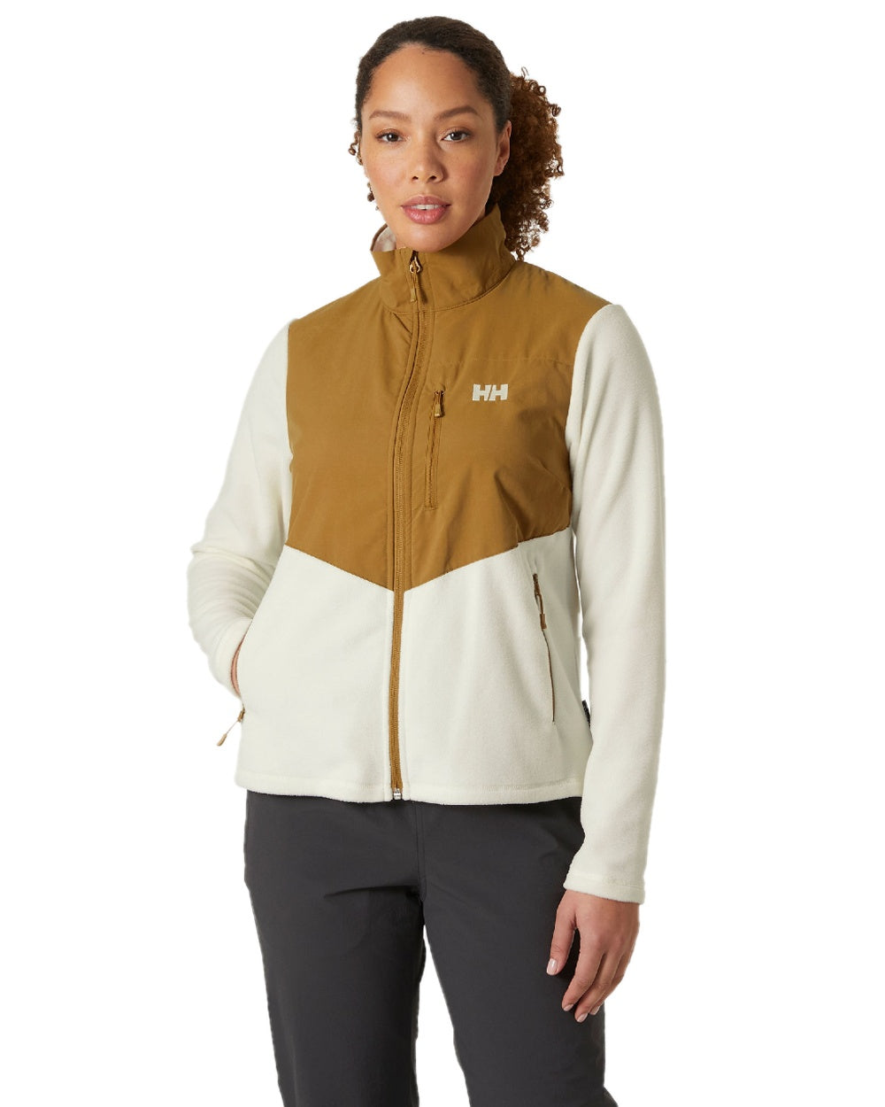 Snow coloured Helly Hansen Womens Daybreaker Block Fleece Jacket on white background 