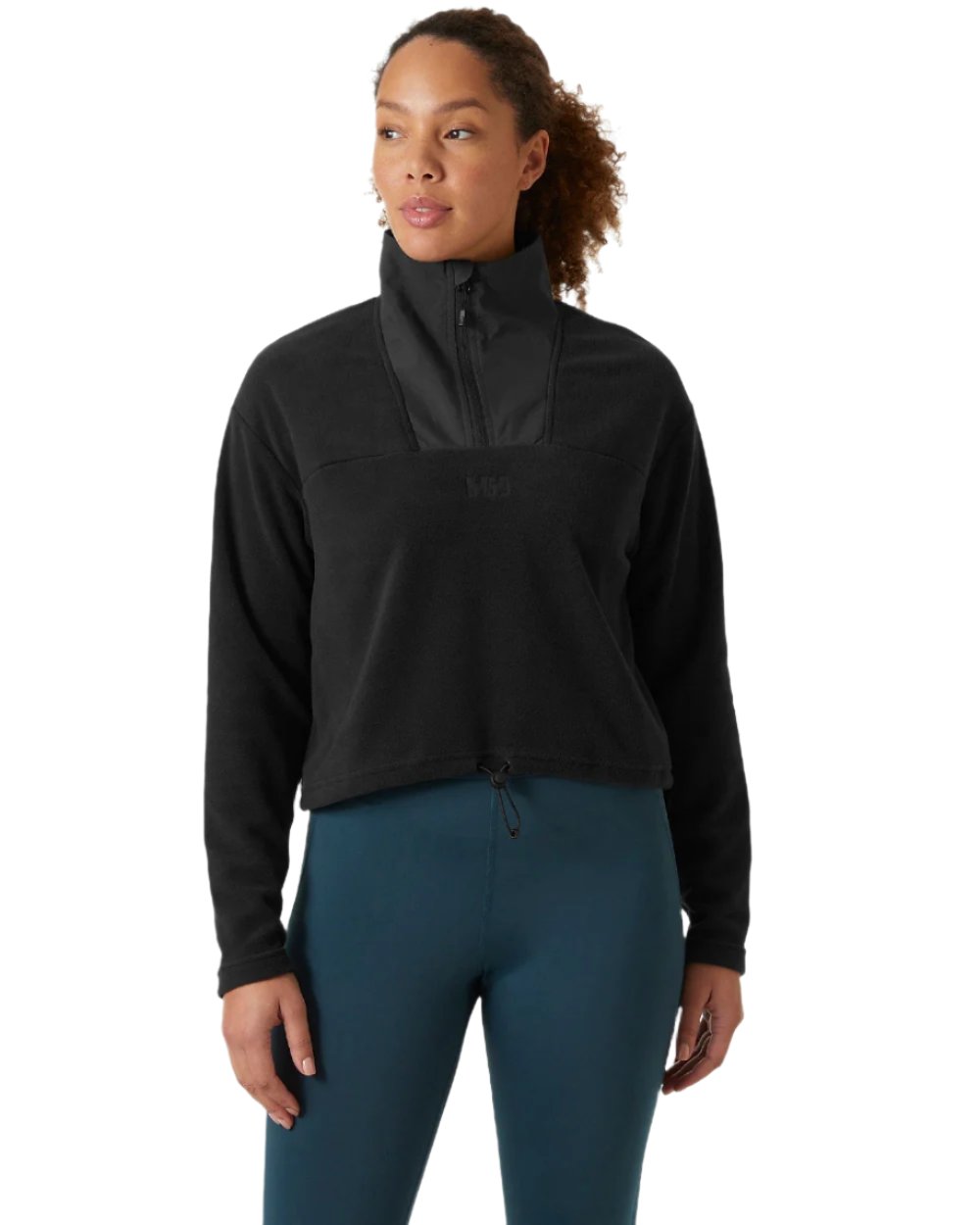 Black Coloured Helly Hansen Womens Daybreaker Cropped Fleece Jacket on white background 